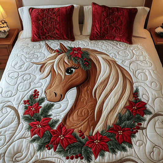 Christmas Spirit Pony 3-Piece Quilted Bedding Set