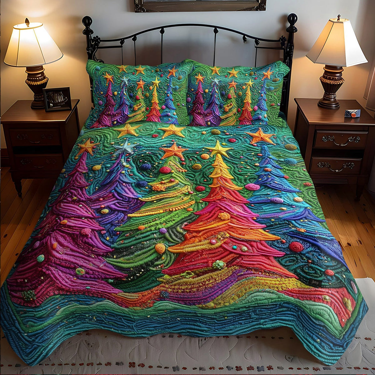 Christmas Star Pines 3-Piece Quilted Bedding Set