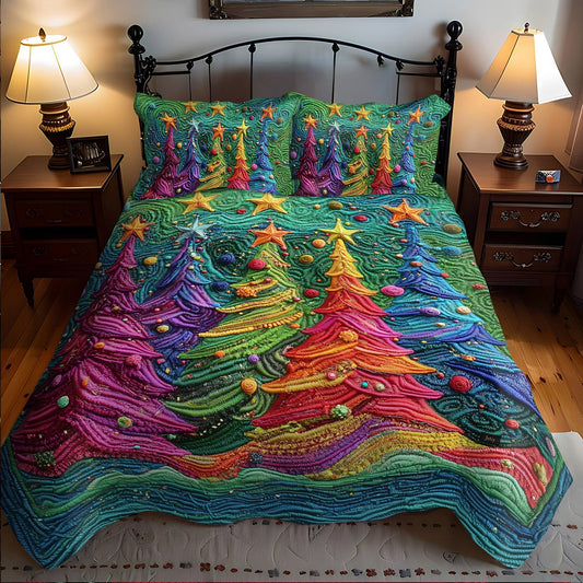 Christmas Star Pines 3-Piece Quilted Bedding Set