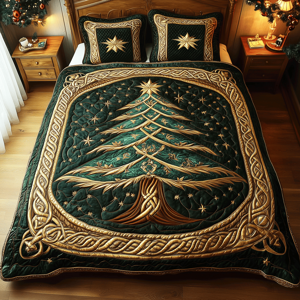 Christmas Tree Luxury 3-Piece Quilted Bedding Set