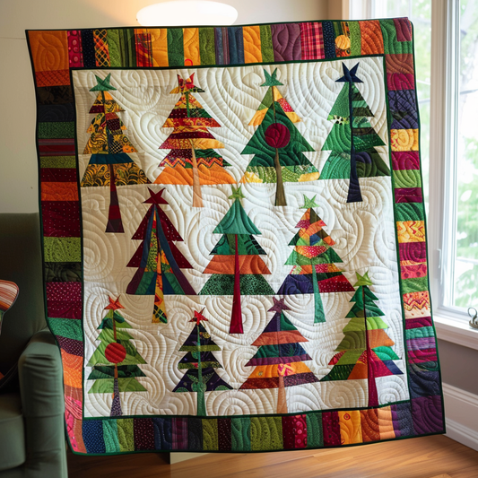 Christmas Tree Patchwork Quilted Blanket