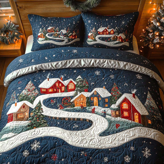Christmas Village Glow 3-Piece Quilted Bedding Set