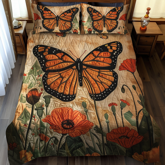 Citrus Glow Monarch Butterflies 3-Piece Quilted Bedding Set