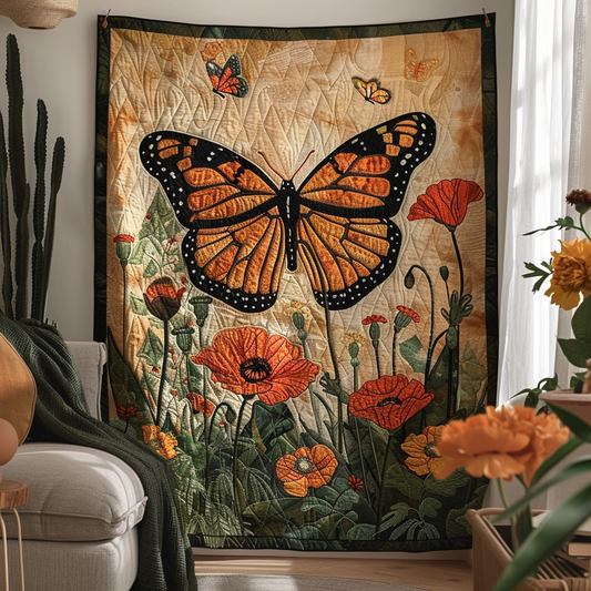 Citrus Glow Monarch Butterflies Quilted Blanket