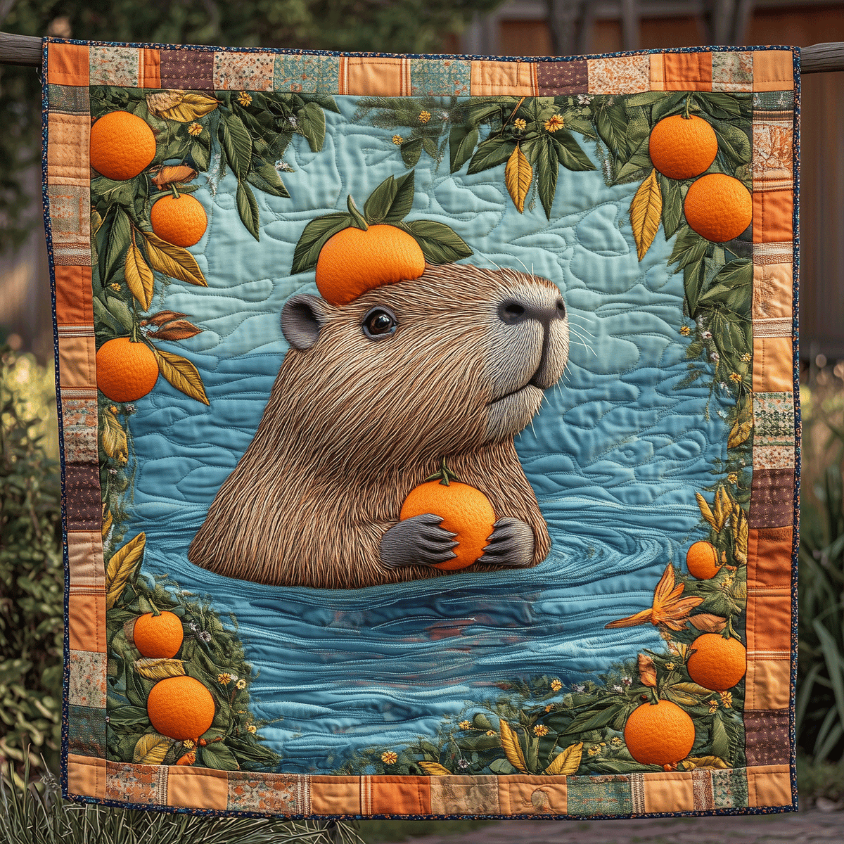 Citrus Capybara Delight Quilted Blanket