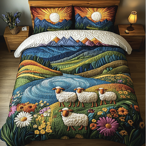 Cloudy Sheep 3-Piece Quilted Bedding Set