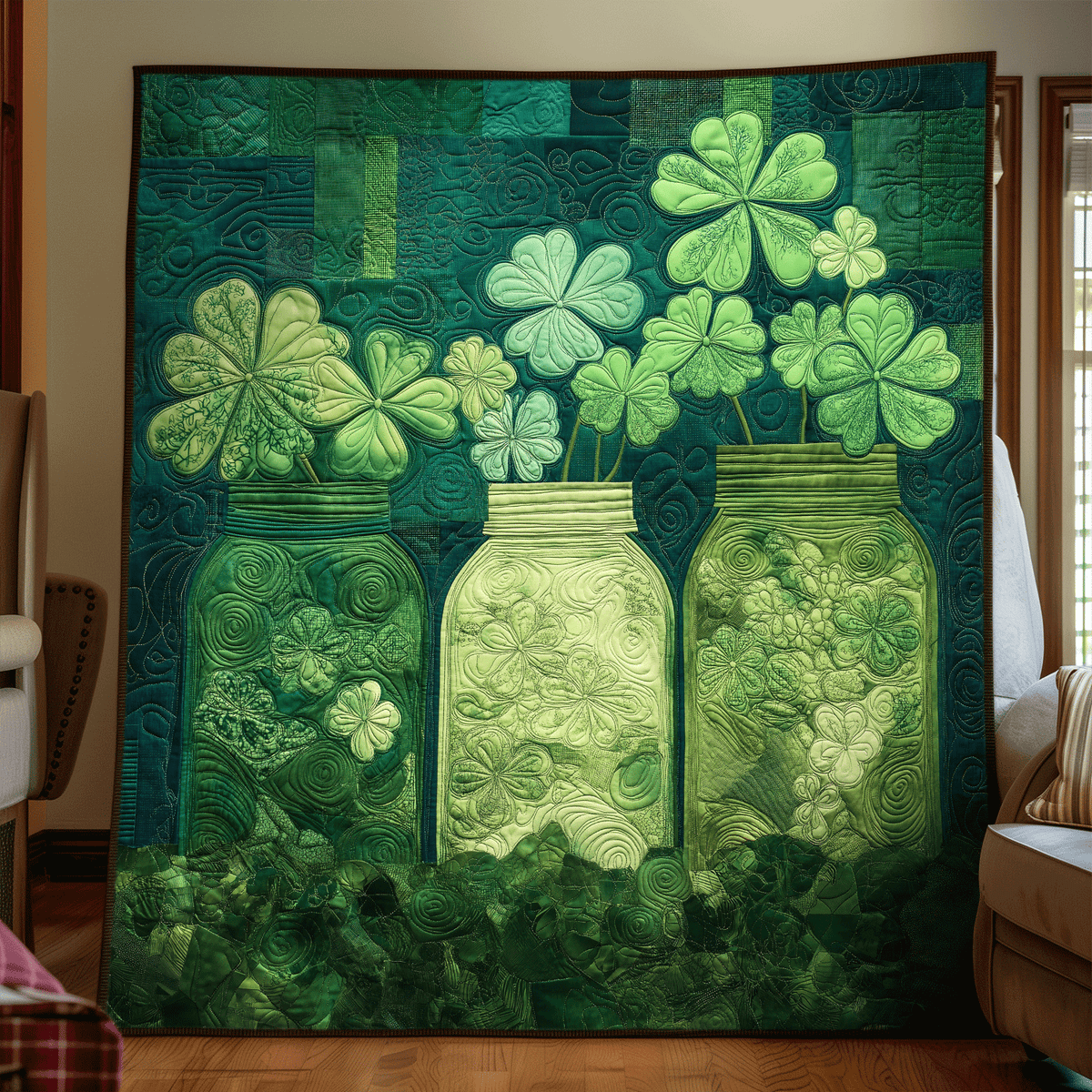 Clover Charm Jar Quilted Blanket