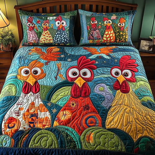 Cluck Charm 3-Piece Quilted Bedding Set