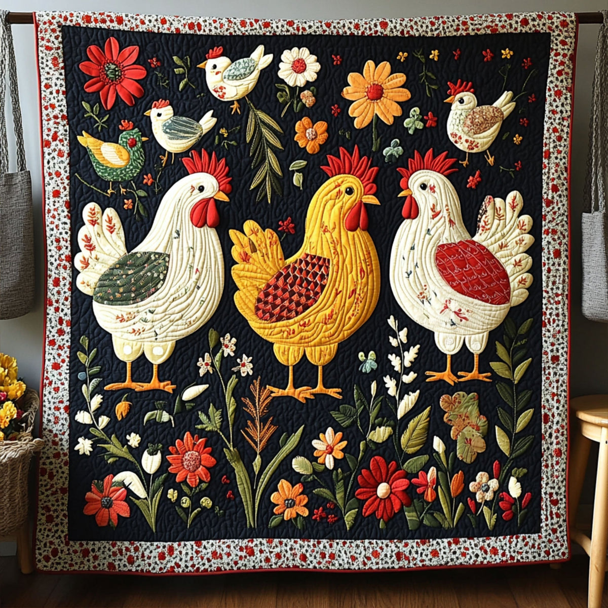 Cluck Cottage Quilted Blanket