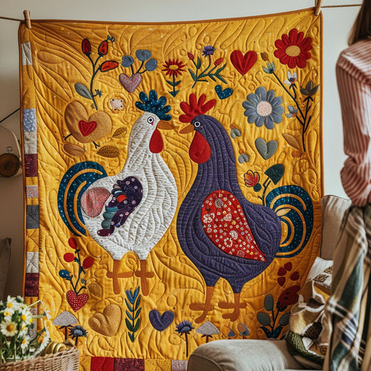 Cluck and Blossom Haven Quilted Blanket