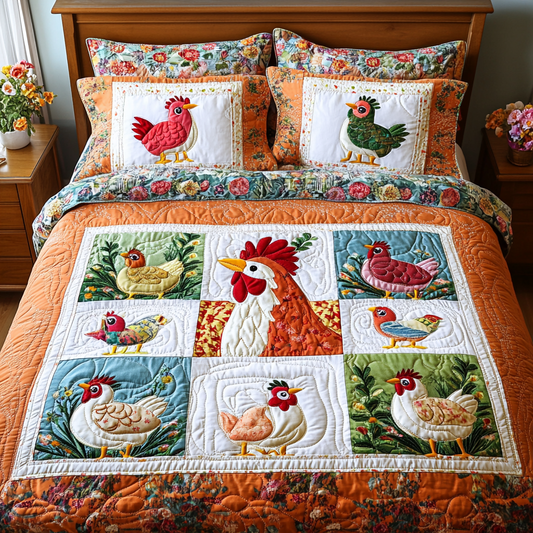 Cluckin Good 3-Piece Quilted Bedding Set