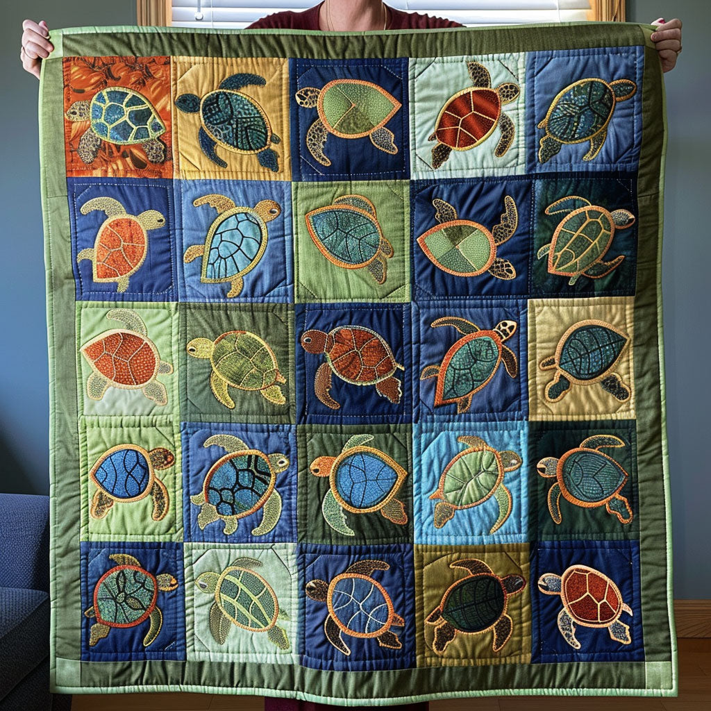 Coastal Turtle Haven Quilted Blanket