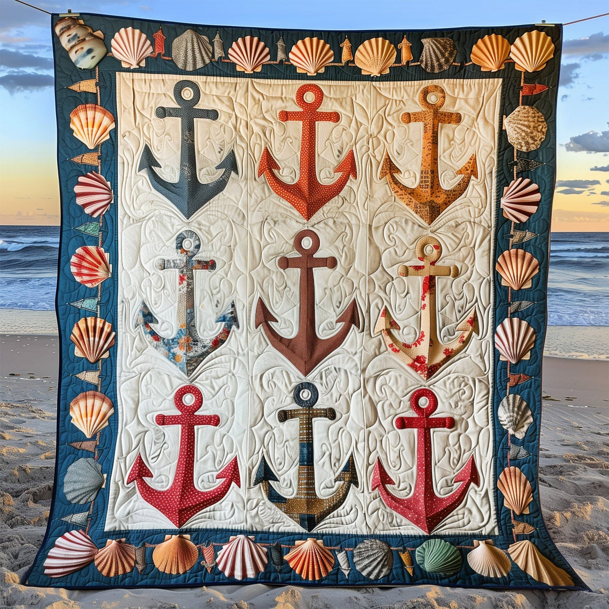 Coastal Anchors Quilted Blanket