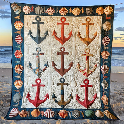 Coastal Anchors Quilted Blanket