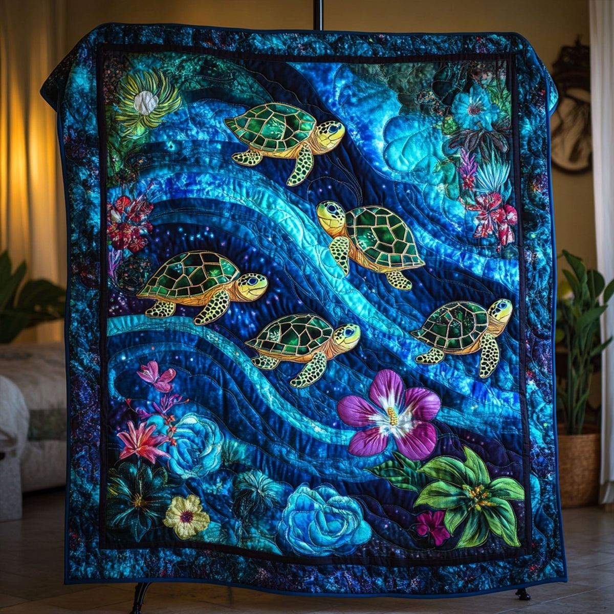 Cobalt Currents Quilted Blanket