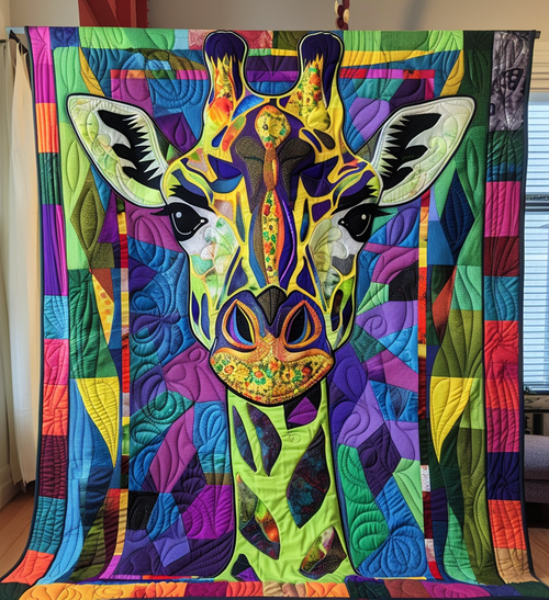 Color Splash Giraffe Quilted Blanket