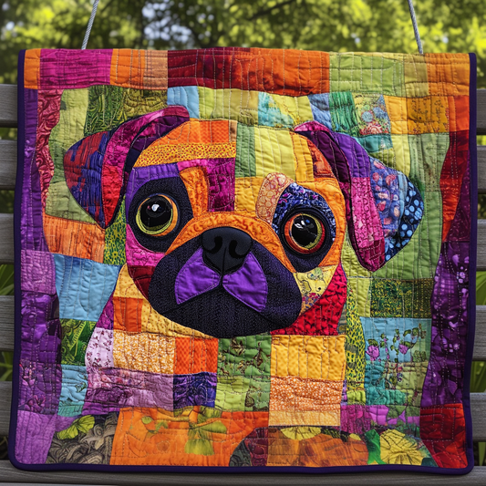 Colorburst Pug Quilted Blanket