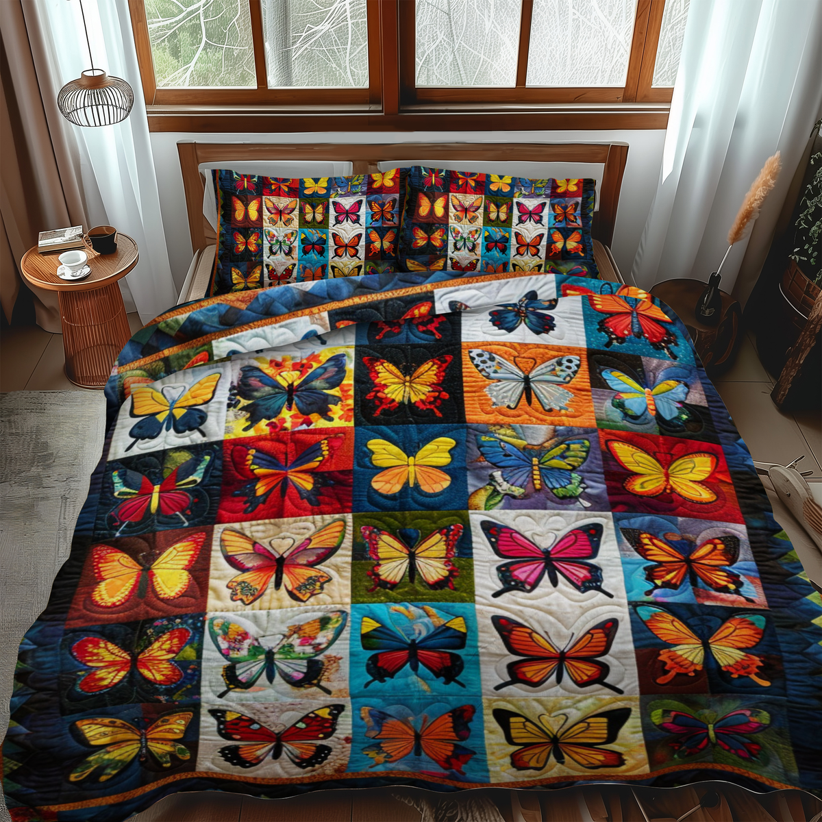 Colorful Butterflies 3-Piece Quilted Bedding Set