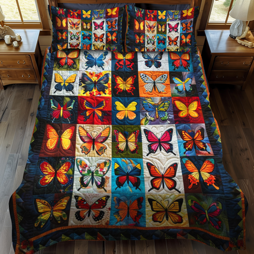 Colorful Butterflies 3-Piece Quilted Bedding Set