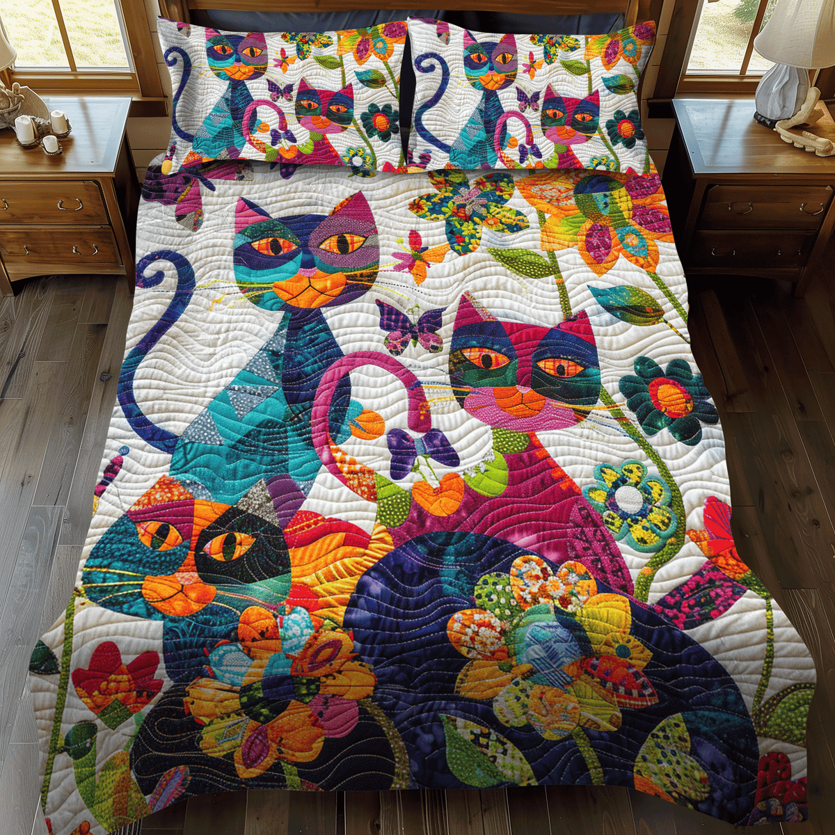 Cat 3-Piece Quilted Bedding Set