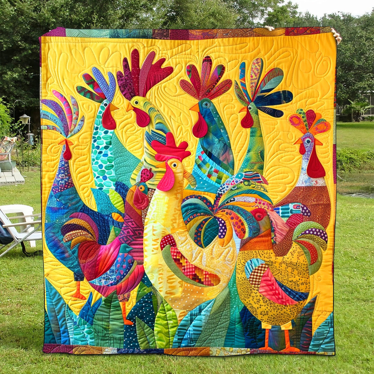 Colorful Cockcrow Quilted Blanket