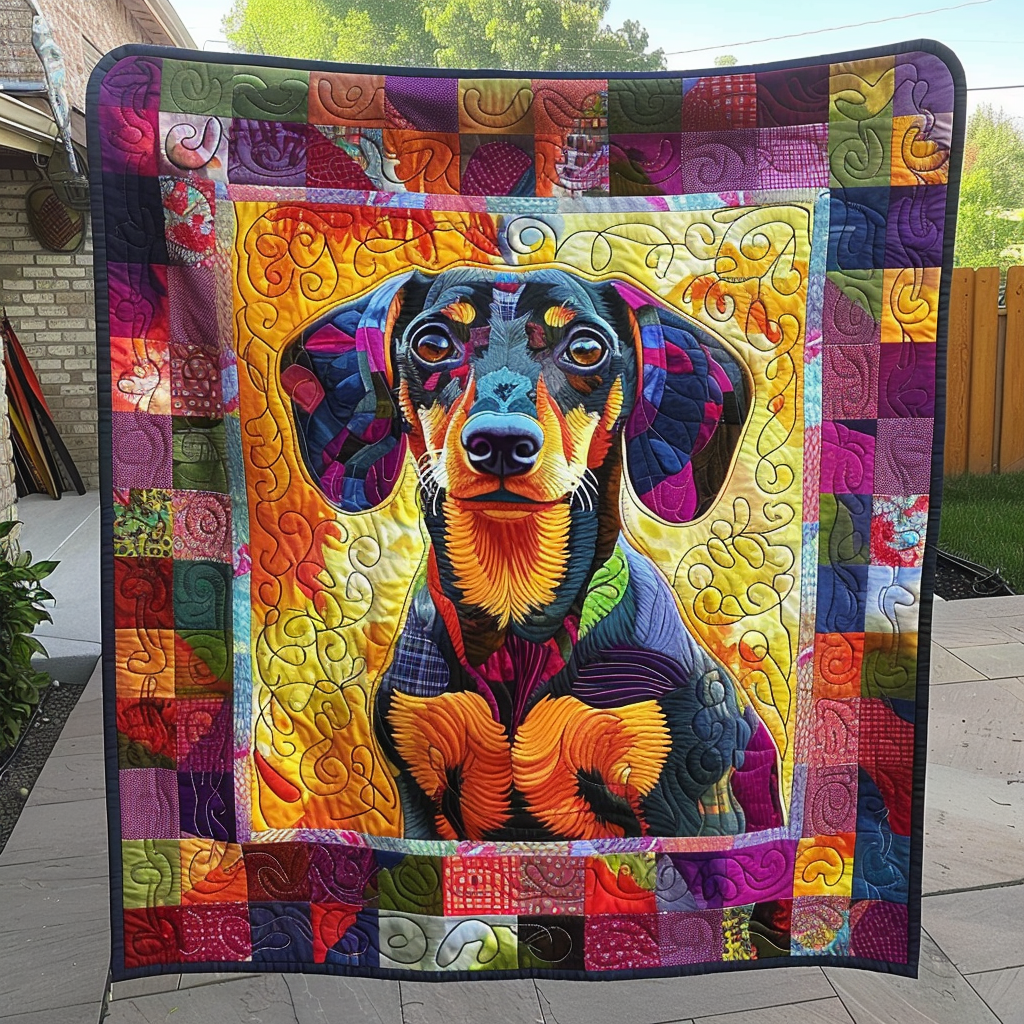 Colorful Dashie Puppy Quilted Blanket