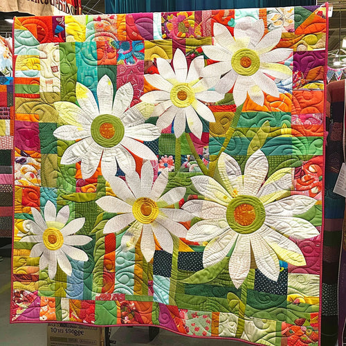 Colorful Floral Delight Quilted Blanket