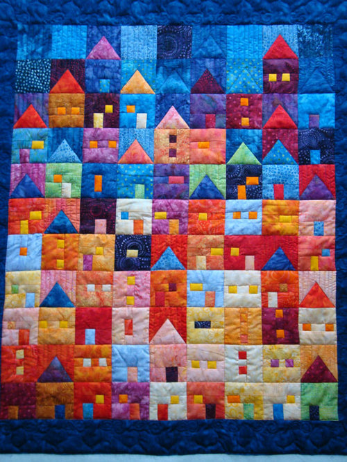 Colorful Hometown Quilted Blanket