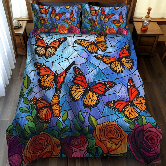 Colorful Monarch Butterflies 3-Piece Quilted Bedding Set