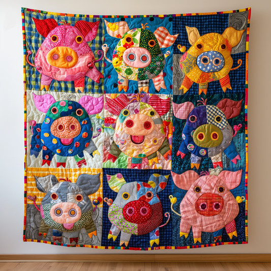 Colorful Pig Haven Quilted Blanket
