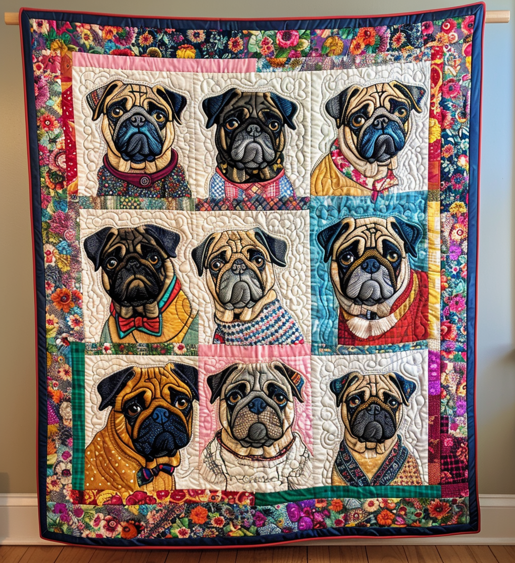 Pug Quilted Blanket