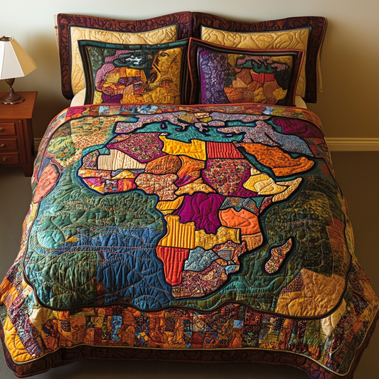 Colorful Africa Map 3-Piece Quilted Bedding Set