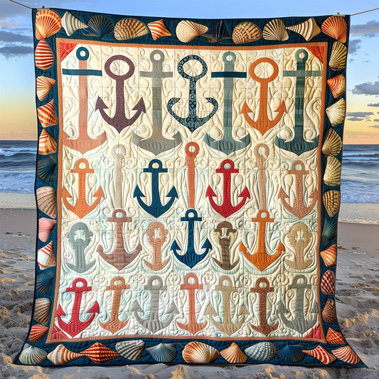 Colorful Anchors Quilted Blanket