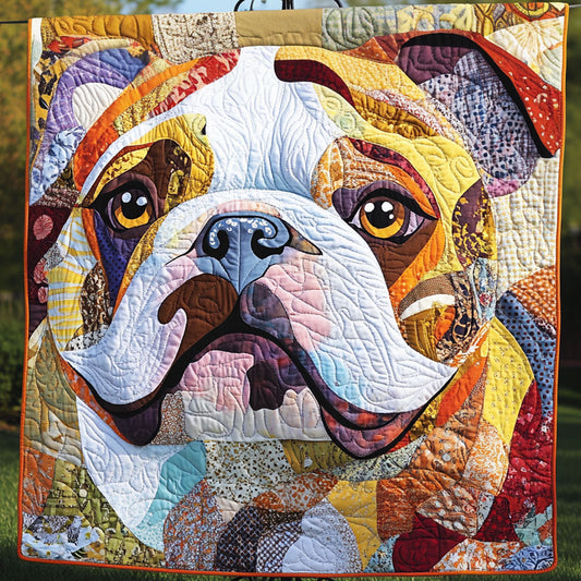 Colorful Bulldog Patchwork Quilted Blanket