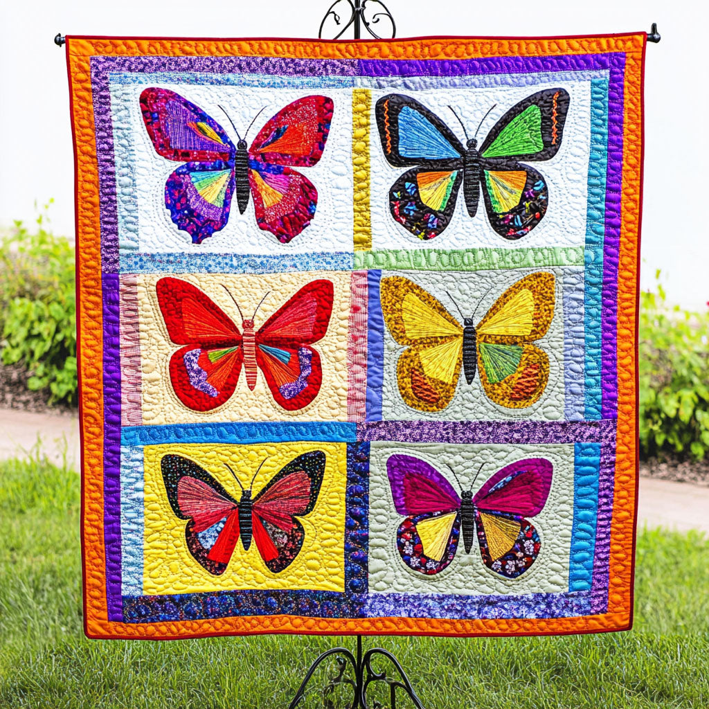 Colorful Butterfly Squares Quilted Blanket