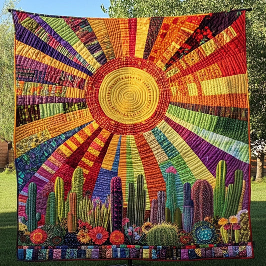 Colorful Cactus Rays Quilted Blanket