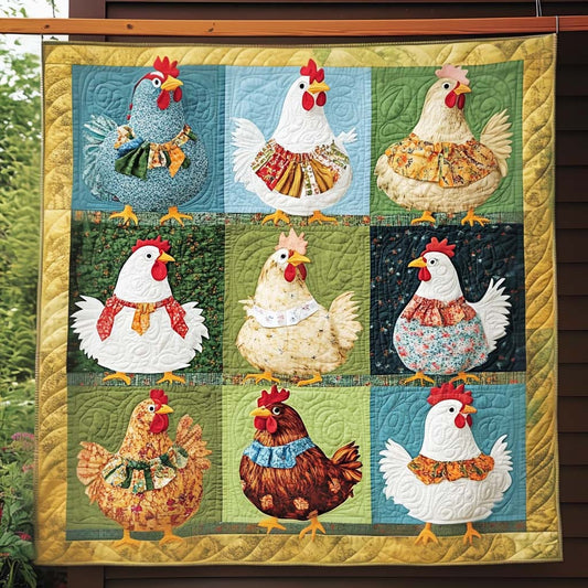 Colorful Chickens Quilted Blanket