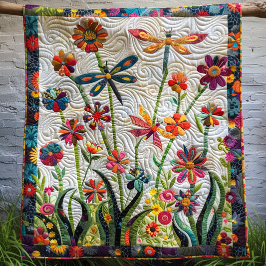 Colorful Dragonfly Mystique Quilted Blanket