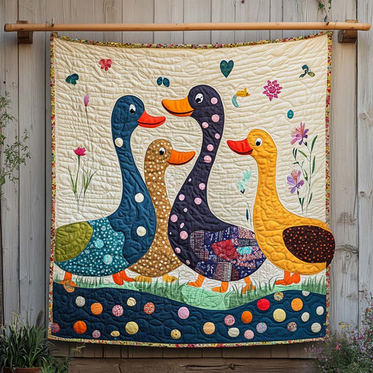 Colorful Ducks Quilted Blanket