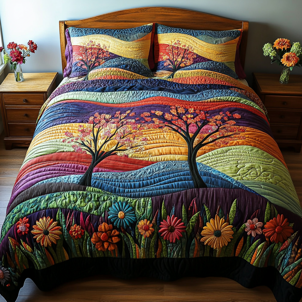 Colorful Field 3-Piece Quilted Bedding Set