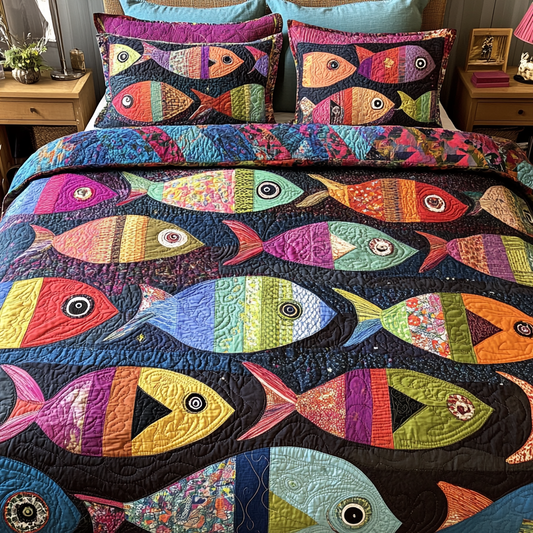Colorful Fishes 3-Piece Quilted Bedding Set