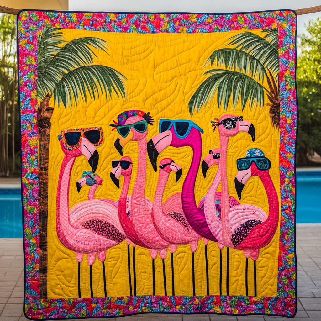 Colorful Flamingo Quilted Blanket