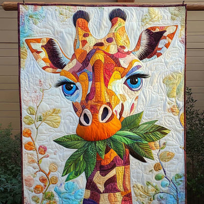 Colorful Giraffe Grazing Quilted Blanket
