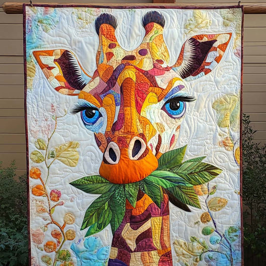 Colorful Giraffe Grazing Quilted Blanket