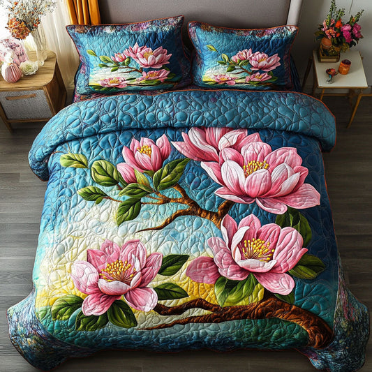 Colorful Magnolia Garden 3-Piece Quilted Bedding Set