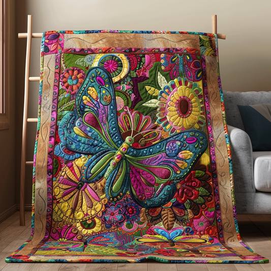 Colorful Mandala Butterfly Quilted Blanket