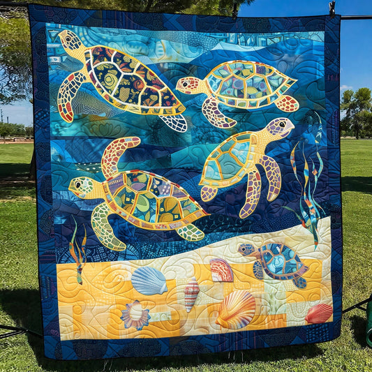 Colorful Turtle Expedition Quilted Blanket