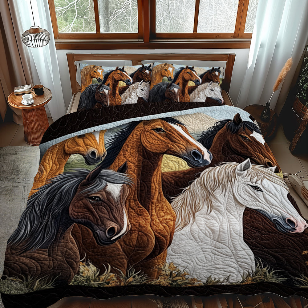 Colorful Wild Horse 3-Piece Quilted Bedding Set
