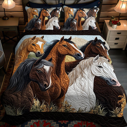 Colorful Wild Horse 3-Piece Quilted Bedding Set