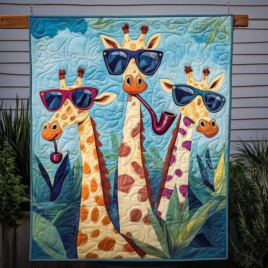 Cool Giraffe Trio Quilted Blanket